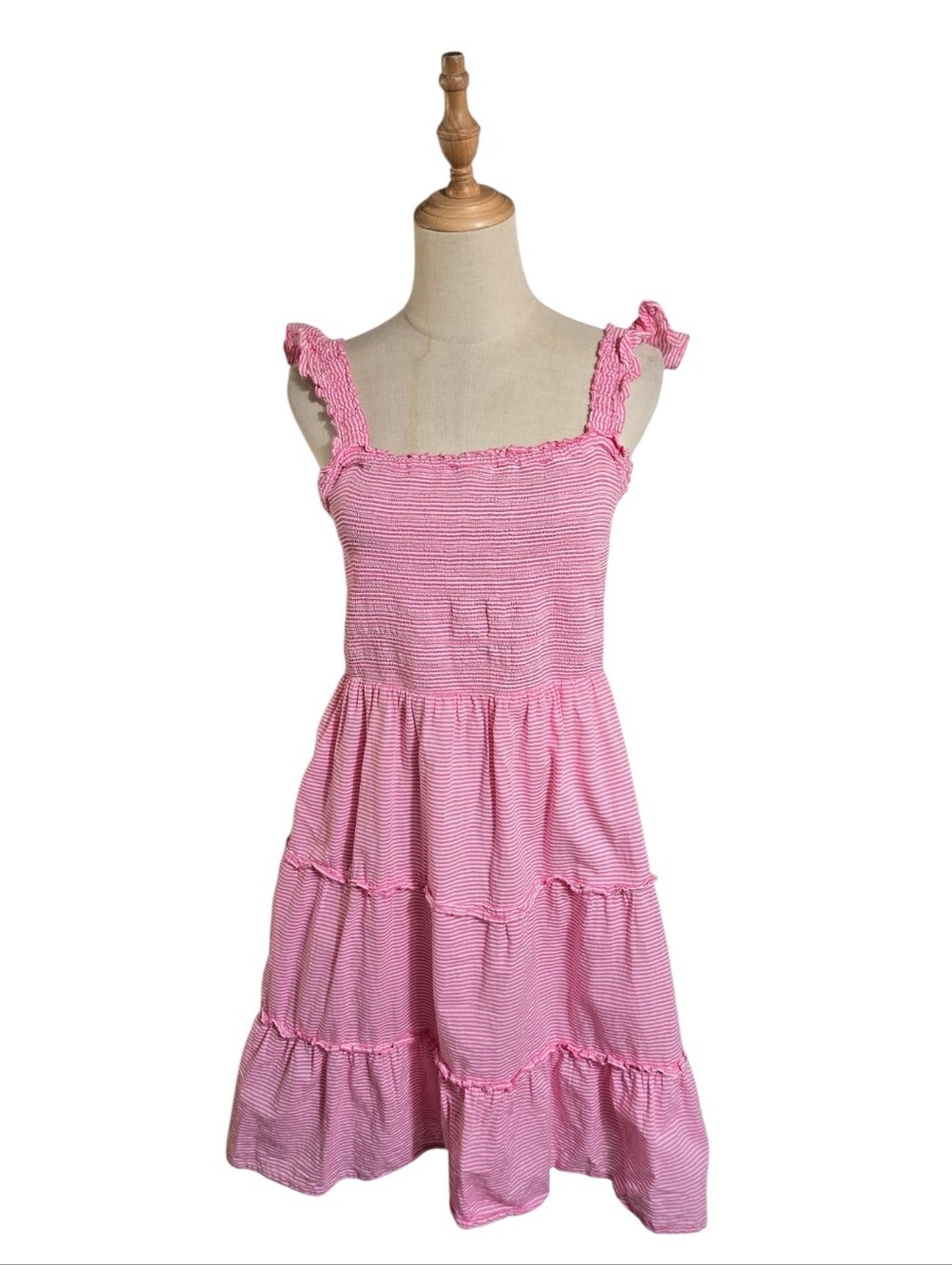 J. Crew Pink Striped Smocked Summer Sleeveless Dress